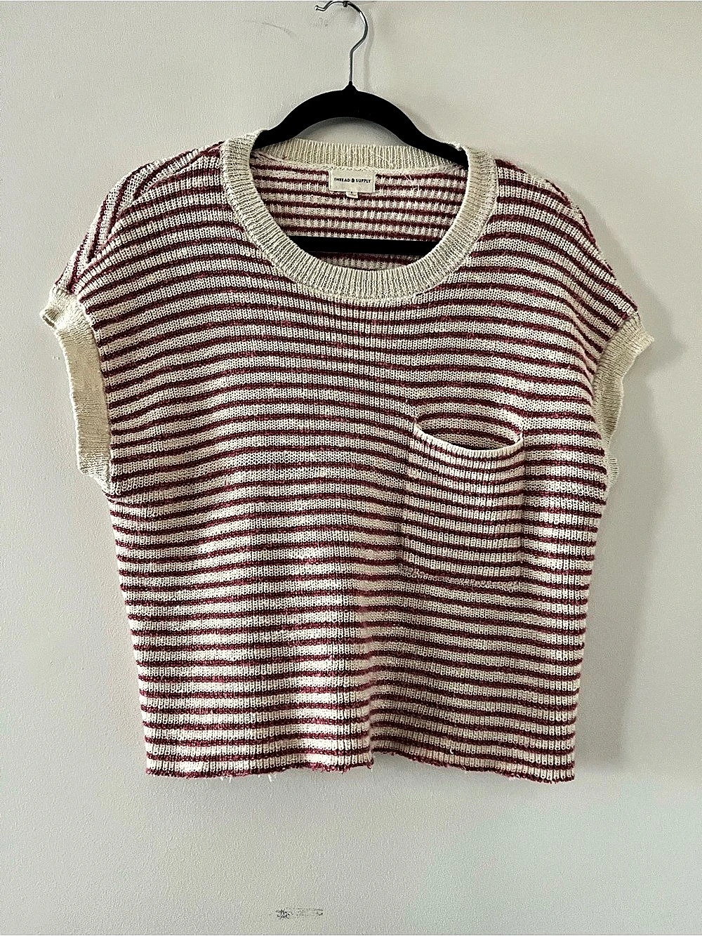 Thread & Supply Red Cream Striped Knit Sweater Top Large Coastal Nantucket